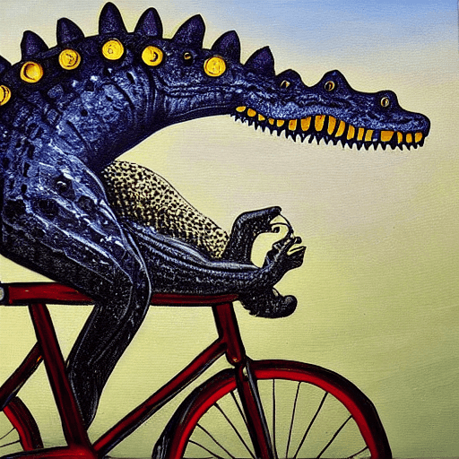 A crocodile riding a bicycle